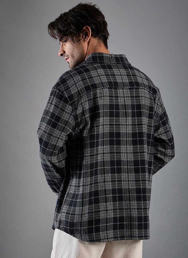 CHIMPAAANZEE Oversized Tartan Checked Spread Collar Casual Shirt - Image 4